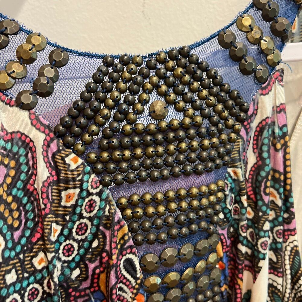 Boston Proper Womens Multicolor Maxi Dress M Pullover Beaded Paisley Boho Slinky - Picture 12 of 16